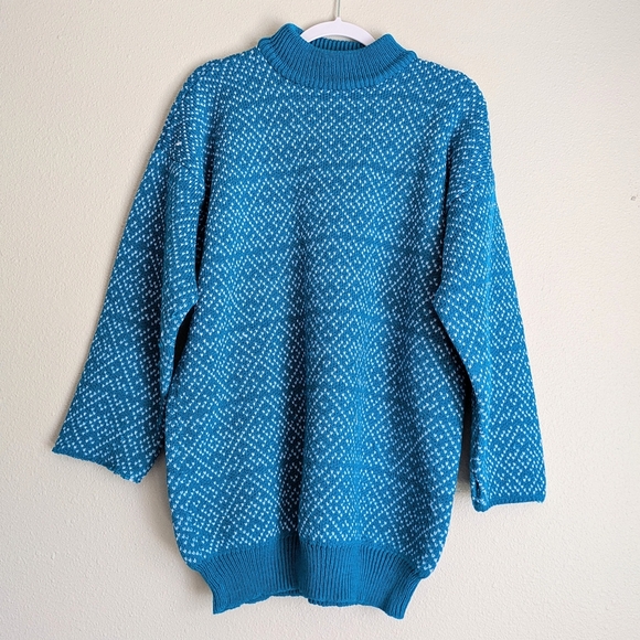 Vintage Handmade Sweater Blue Men's Women's High Neck Size Large - Picture 1 of 12